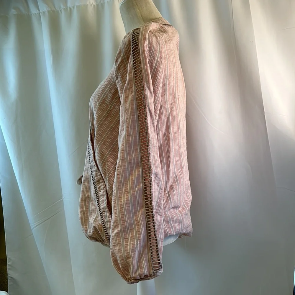 Promesa Deep VNeck Striped Peasant Boho Blouse Size Large - Picture 4 of 11